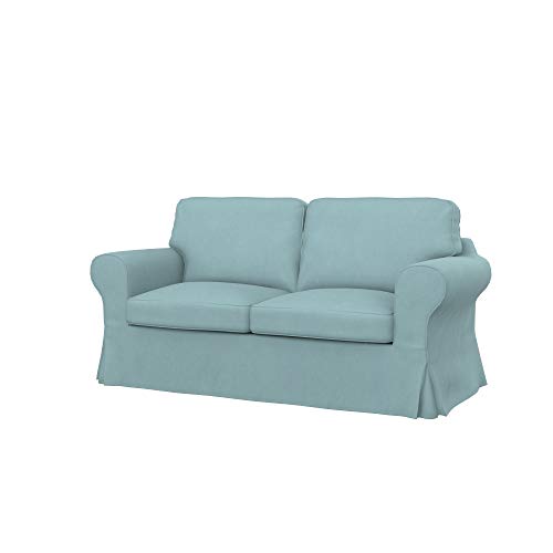 Soferia Kompatible Ersatzbezug fur EKTORP 2er-Sofa, Stoff Majestic Velvet Light Blue (FLECKENABWEISEND und WASSERABWEISEND), Blau von Soferia