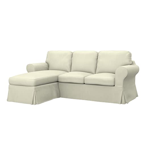 Soferia Kompatible Ersatzbezug fur EKTORP 2er-Sofa mit Recamiere, Stoff Eco Leather Light Beige (FLECKENABWEISEND und WASSERABWEISEND), Beige von Soferia