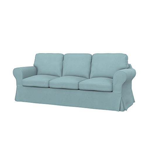 Soferia Kompatible Ersatzbezug fur EKTORP 3er-Sofa, Stoff Majestic Velvet Light Blue (FLECKENABWEISEND und WASSERABWEISEND), Blau von Soferia