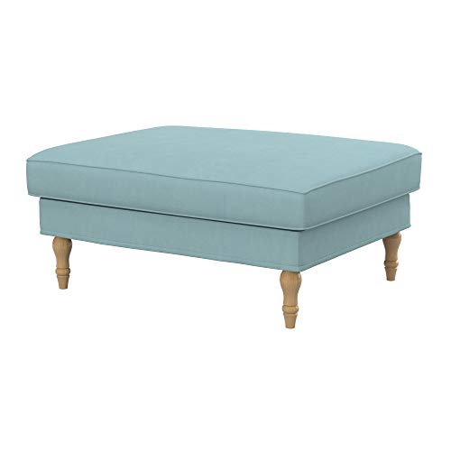 Soferia Kompatible Ersatzbezug fur STOCKSUND Hocker, Stoff Majestic Velvet Light Blue (FLECKENABWEISEND und WASSERABWEISEND), Blau von Soferia