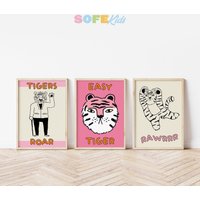 3Er Set Kinder Tiger Prints, Gallery Wall Multipack, Set, Kunstdrucke, Trendy Poster, A2, A3, A4, Wanddekoration von SofestoreShop