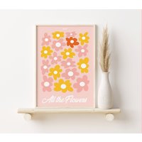 All The Flowers Print, Floral Art, A2, A3, A4, Bunte Kunst, Rosa Drucke, Wandkunst, Mid Century, Florales Muster von SofestoreShop