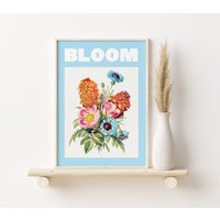 Blaues Bloom Poster, Blumendruck, Blumenkunst, Bunte Wandkunst, Pinke Drucke, A2, A3, A4 von SofestoreShop