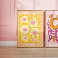 California Flower Daisy Print, Kunst, A2, A3, A4, Bunte Rosa Drucke, Wandkunst, Picasso, Galerie Wand, Florale Drucke von SofestoreShop