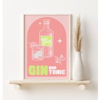 Gin & Tonic Cocktail Print, Drink A2, A3, A4, Bunte Kunst, Bardrucke, Wandkunst, Vintage Getränke von SofestoreShop