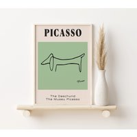 Grüne Picasso Daschund Wurst Hund Grün Druck, A3, A4, Poster, Retro, Picasso, Wandkunst Dekor, Galerie Wand, Kunst von SofestoreShop