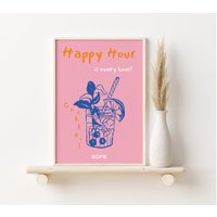 Happy Hour Pink Poster, Cocktail Druck, Bar Kunst, Wand Drucke, Dekor von SofestoreShop