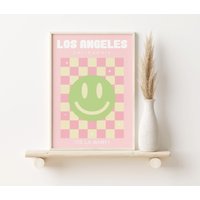 Los Angeles Kariertes Gesicht Druck, Kalifornien Kunst, A3, A4, Bunte Retro Drucke, Calabasas, Beverly Hills von SofestoreShop