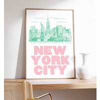 New York City Print, Wandkunst, A3, A4, Bunte Kunst, Retro Drucke, Rosa Trendy Poster, Nyc, Travel Wanddeko von SofestoreShop