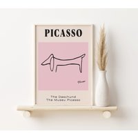 Pablo Picasso Daschund Wurst Hund Pink Print, A3, A4, Poster, Retro, Picasso, Wandkunst Dekor, Galerie Wand, Kunst von SofestoreShop