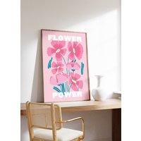 Pink & Blau Flower Power Poster, Blumen Poster Druck, Wandkunst, Coole Mädchen Kunst, Moderne Drucke, A2, A3, A4, Wanddekoration von SofestoreShop