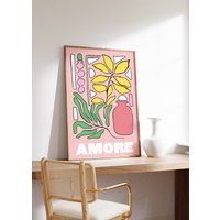 Rosa Amore Blumen Poster, Poster Druck, Wandkunst, Coole Mädchen Kunst, Moderne Drucke, A2, A3, A4, Wanddekoration von SofestoreShop