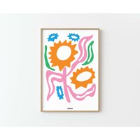 Rosa Sonnenblume Kunstdruck, A2, A3, A4, Bunte Kunst, Drucke, Wandkunst, Matisse Cut Outs, Galeriewand, Ausstellungskunst von SofestoreShop