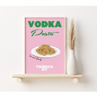 Wodka Pasta Druck, Wandkunst, A3, A4, Bunte Kunst, Retro Prints, Pink Trendy Poster, Food & Drink Art, Wanddekoration von SofestoreShop