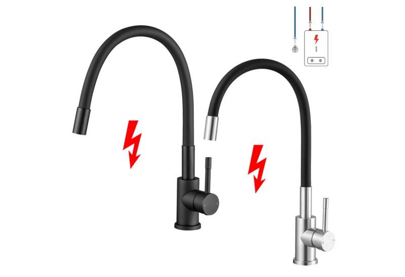 Sofetiy max Küchenarmatur Niederdruck Schwarze Flexible Spültischarmatur Wasserhahn 360° (für Spüle Boiler, 1-St) Mischbatterie Küche Armatur von Sofetiy max