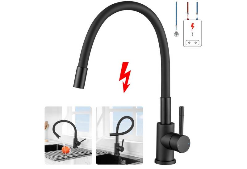 Sofetiy max Spültischarmatur Niederdruck Flexible Küchenarmatur Wasserhahn 360° Schwenkbar Schwarz Mischbatterie Einhebelmischer für Boiler von Sofetiy max