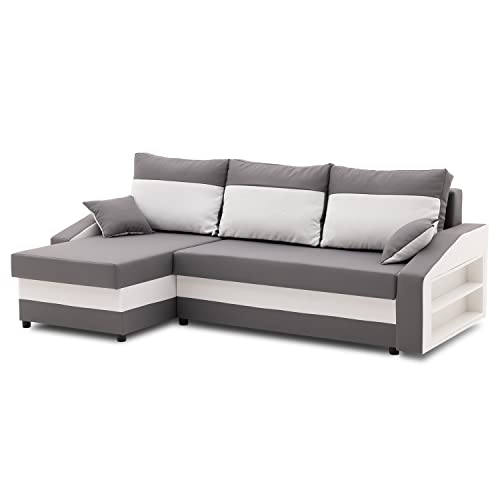 Sofini Ecksofa Hewlet mit Regal und Schlaffunktion! Best ECKSOFA! Eckcouch mit Bettkasten! (Haiti 14+ Haiti 0- Regal rechts) von Sofini