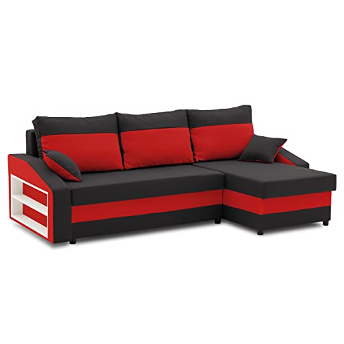 Sofini Ecksofa Hewlet mit Regal und Schlaffunktion! Best ECKSOFA! Eckcouch mit Bettkasten! (Haiti 17+ Haiti 18- Regal Links) von Sofini