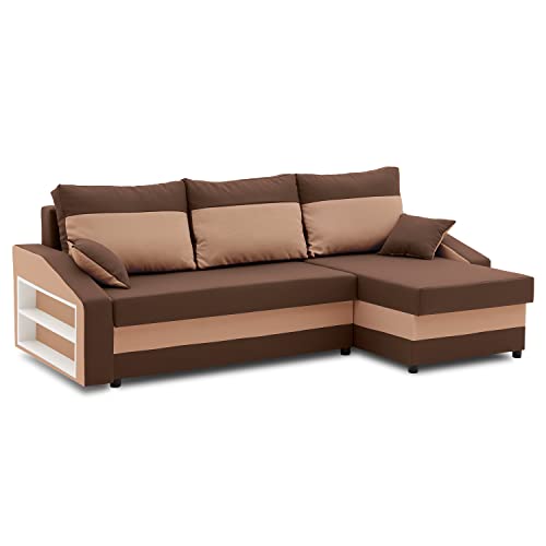 Sofini Ecksofa Hewlet mit Regal und Schlaffunktion! Best ECKSOFA! Eckcouch mit Bettkasten! (Haiti 5+ Haiti 4- Regal Links) von Sofini