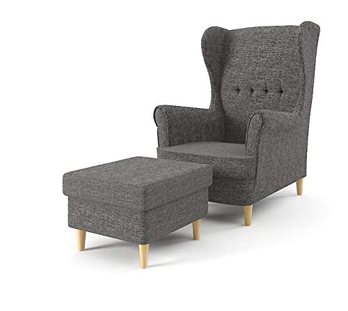 Sofini Ohrensessel Milo mit Hocker! Sessel für Wohnzimmer & Esszimmer! Skandinavisch, Relaxsessel aus Webstoff, Best Sessel! (Lux 06) von Sofini