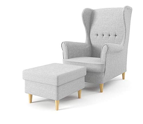 Sofini Ohrensessel Milo mit Hocker! Sessel für Wohnzimmer & Esszimmer! Skandinavisch, Relaxsessel aus Webstoff, Best Sessel! (Lux 32) von Sofini