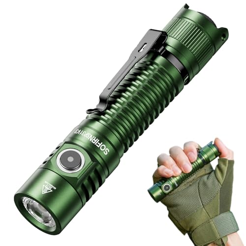 Sofirn SP31 V3.0 Taktische Taschenlampe, 1200LM, Taschenlampe Led Aufladbar mit Frequenzumwandlungs-Blitz, 5000K, USB-C und IPX8, Led Taschenlampe für Tragbares Reise und Einsteigermodell (Grün) von Sofirn