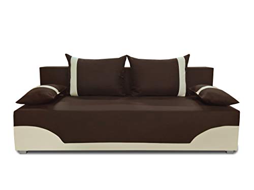 Bettsofa Schlafsofa Sofa Dario - Klappsofa mit Schlaffunktion und Bettkasten, Schlafcouch, Couch, Couchgarnitur, Sofagarnitur (Braun + Beige (Neo 06 + Dolaro 100)) von Sofnet