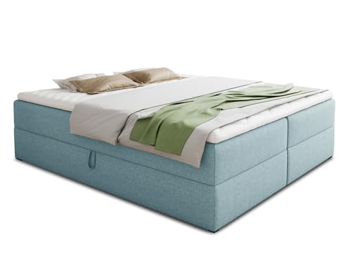 Boxspringbett Base mit 2 Bettkästen - Doppelbett mit Bonell-Matratze und Topper, Polsterbett, Freistehendes Bett, Bettgestell, Schlafzimmer (Blau (Vidar 83), 180 x 200 cm) von Sofnet
