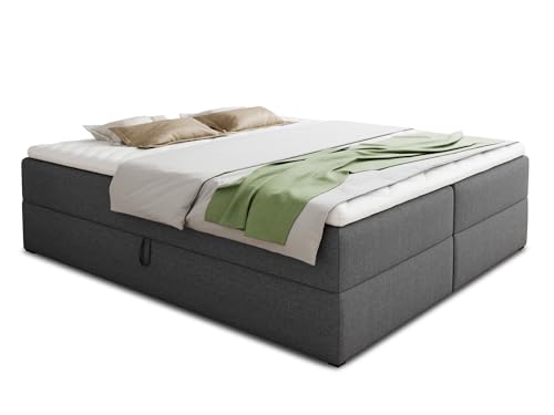 Boxspringbett Base mit 2 Bettkästen - Doppelbett mit Bonell-Matratze und Topper, Polsterbett, Freistehendes Bett, Bettgestell, Schlafzimmer (Graphit (Inari 94), 140 x 200 cm) von Sofnet