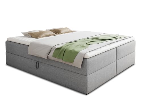 Boxspringbett Base mit 2 Bettkästen - Doppelbett mit Bonell-Matratze und Topper, Polsterbett, Freistehendes Bett, Bettgestell, Schlafzimmer (Grau (Inari 91), 140 x 200 cm) von Sofnet