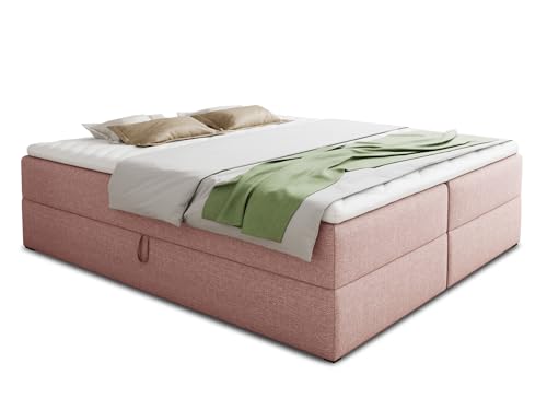 Boxspringbett Base mit 2 Bettkästen - Doppelbett mit Bonell-Matratze und Topper, Polsterbett, Freistehendes Bett, Bettgestell, Schlafzimmer (Pink (Inari 52), 160 x 200 cm) von Sofnet