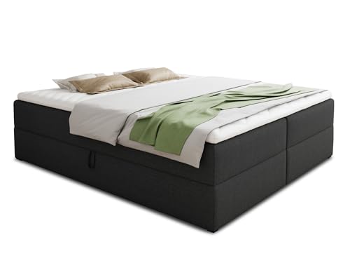Boxspringbett Base mit 2 Bettkästen - Doppelbett mit Bonell-Matratze und Topper, Polsterbett, Freistehendes Bett, Bettgestell, Schlafzimmer (Schwarz (Inari 100), 180 x 200 cm) von Sofnet