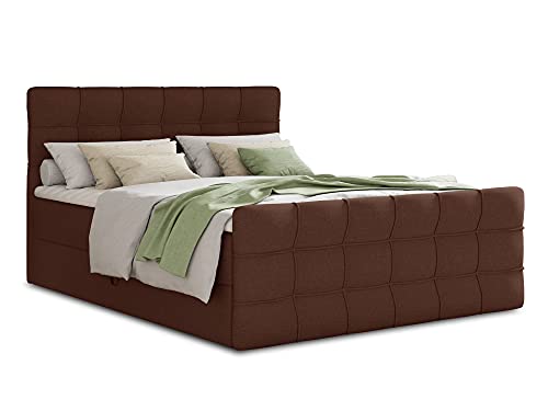 Boxspringbett Best Lux mit Fußteil, 2 Bettkästen und Topper - Doppelbett, Bonell-Matratze, Polsterbett, Bett, Betten, Bettgestell, Schlafzimmer (Braun (Inari 24), 140 x 200 cm) von Sofnet