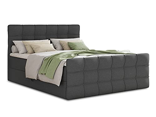 Boxspringbett Best Lux mit Fußteil, 2 Bettkästen und Topper - Doppelbett, Bonell-Matratze, Polsterbett, Bett, Betten, Bettgestell, Schlafzimmer (Graphit (Inari 94), 160 x 200 cm) von Sofnet