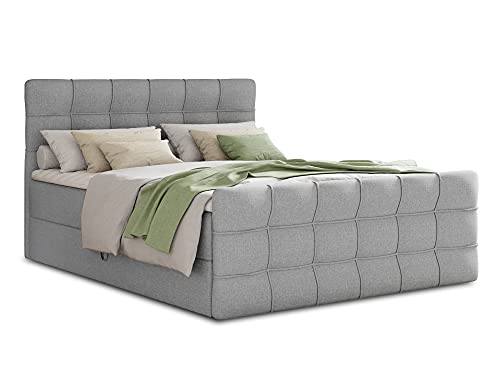 Boxspringbett Best Lux mit Fußteil, 2 Bettkästen und Topper - Doppelbett, Bonell-Matratze, Polsterbett, Bett, Betten, Bettgestell, Schlafzimmer (Grau (Inari 91), 140 x 200 cm) von Sofnet