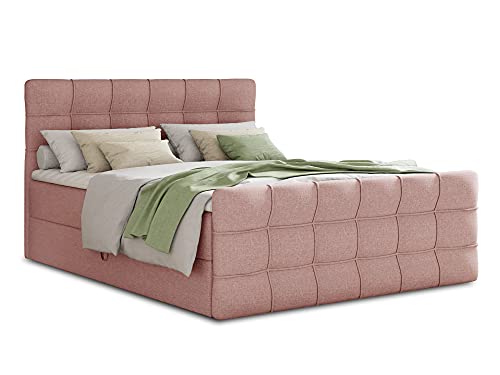 Boxspringbett Best Lux mit Fußteil, 2 Bettkästen und Topper - Doppelbett, Bonell-Matratze, Polsterbett, Bett, Betten, Bettgestell, Schlafzimmer (Pink (Inari 52), 140 x 200 cm) von Sofnet