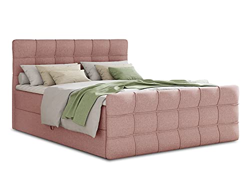 Boxspringbett Best Lux mit Fußteil, 2 Bettkästen und Topper - Doppelbett, Bonell-Matratze, Polsterbett, Bett, Betten, Bettgestell, Schlafzimmer (Pink (Inari 52), 160 x 200 cm) von Sofnet
