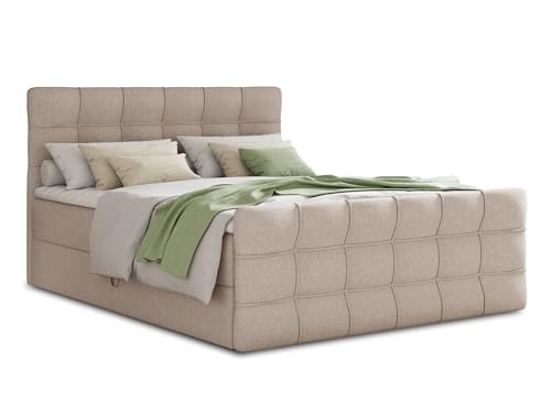 Boxspringbett Best Lux mit Fußteil, 2 Bettkästen und Topper - Doppelbett, Bonell-Matratze, Polsterbett, Bett, Betten, Bettgestell, Schlafzimmer (Beige (Inari 22), 160 x 200 cm) von Sofnet