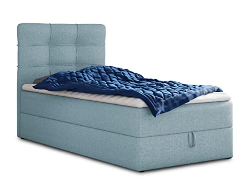 Boxspringbett Best Mini mit Bettkasten und Matratzentopper - Einzelbett mit Bonell-Matratze und Topper, Polsterbett, Bett, Schlafzimmer (100 x 200 cm, Blau (Vidar 83)) von Sofnet