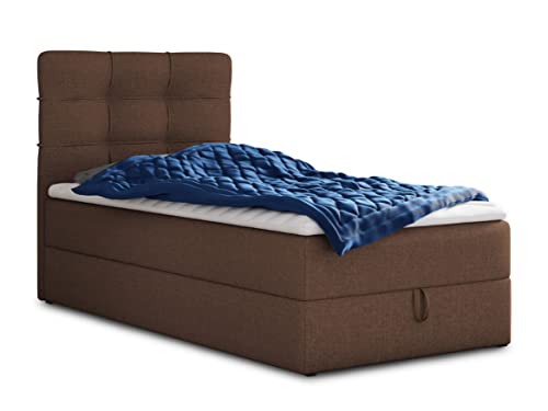 Boxspringbett Best Mini mit Bettkasten und Matratzentopper - Einzelbett mit Bonell-Matratze und Topper, Polsterbett, Bett, Schlafzimmer (100 x 200 cm, Braun (Inari 24)) von Sofnet