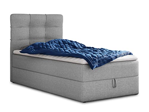 Boxspringbett Best Mini mit Bettkasten und Matratzentopper - Einzelbett mit Bonell-Matratze und Topper, Polsterbett, Bett, Schlafzimmer (80 x 200 cm, Grau (Inari 91)) von Sofnet