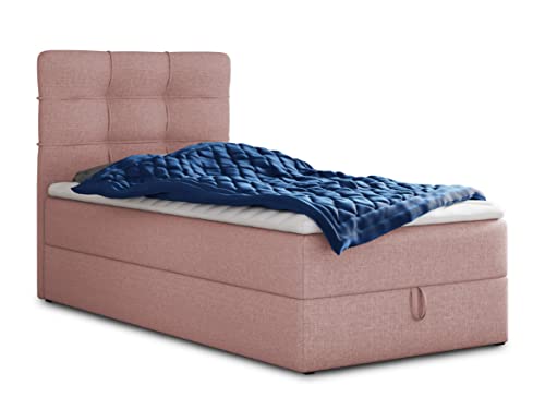 Boxspringbett Best Mini mit Bettkasten und Matratzentopper - Einzelbett mit Bonell-Matratze und Topper, Polsterbett, Bett, Schlafzimmer (90 x 200 cm, Pink (Inari 52)) von Sofnet