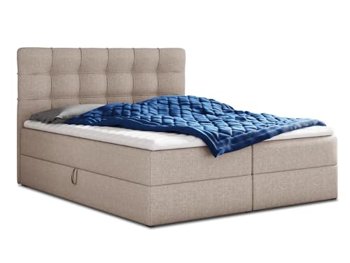 Boxspringbett Best mit 2 Bettkästen, Doppelbett mit Bonell-Matratze und Topper, Polsterbett, Bett, Bettgestell, Stilvoll, Schlafzimmer (Beige (Inari 22), 160 x 200 cm) von Sofnet