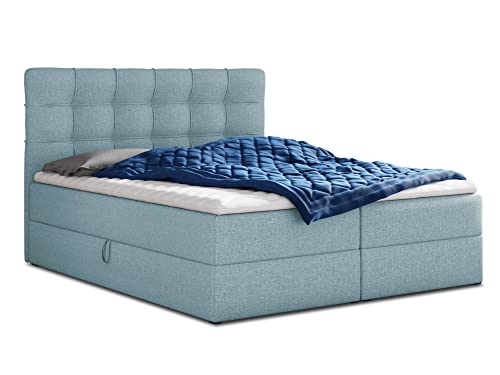 Boxspringbett Best mit 2 Bettkästen, Doppelbett mit Bonell-Matratze und Topper, Polsterbett, Bett, Bettgestell, Stilvoll, Schlafzimmer (Blau (Vidar 83), 140 x 200 cm) von Sofnet