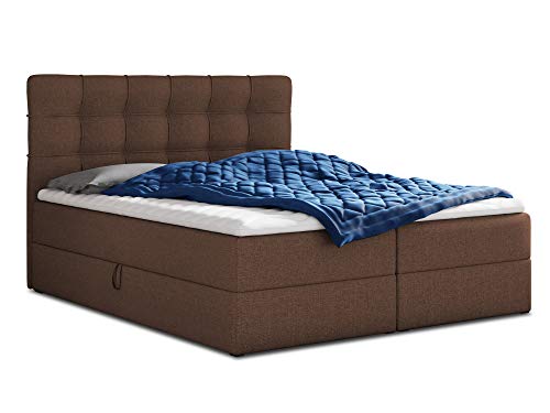 Boxspringbett Best mit 2 Bettkästen, Doppelbett mit Bonell-Matratze und Topper, Polsterbett, Bett, Bettgestell, Stilvoll, Schlafzimmer (Braun (Inari 24), 140 x 200 cm) von Sofnet