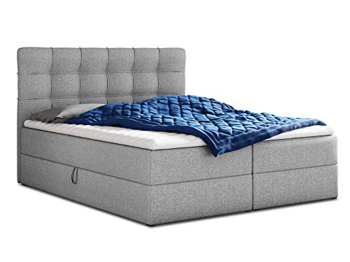 Boxspringbett Best mit 2 Bettkästen, Doppelbett mit Bonell-Matratze und Topper, Polsterbett, Bett, Bettgestell, Stilvoll, Schlafzimmer (Grau (Inari 91), 160 x 200 cm) von Sofnet