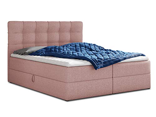 Boxspringbett Best mit 2 Bettkästen, Doppelbett mit Bonell-Matratze und Topper, Polsterbett, Bett, Bettgestell, Stilvoll, Schlafzimmer (Pink (Inari 52), 180 x 200 cm) von Sofnet