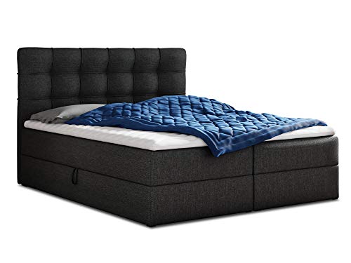 Boxspringbett Best mit 2 Bettkästen, Doppelbett mit Bonell-Matratze und Topper, Polsterbett, Bett, Bettgestell, Stilvoll, Schlafzimmer (Schwarz (Inari 100), 160 x 200 cm) von Sofnet