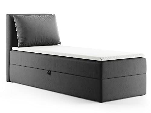 Boxspringbett Egro Mini mit Bettkasten und Kissen - Einzelbett mit Bonell-Matratze und Topper, Polsterbett, Bett, Schlafzimmer (Graphit (Kronos 22), 90 x 200 cm) von Sofnet