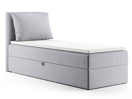 Boxspringbett Egro Mini mit Bettkasten und Kissen - Einzelbett mit Bonell-Matratze und Topper, Polsterbett, Bett, Schlafzimmer (Grau (Paros 05), 100 x 200 cm) von Sofnet